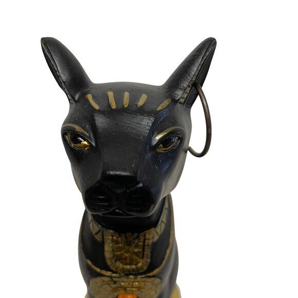 Egyptian-Style Black Cat Figurine With Gold Detailing Base - Picture 6 of 9